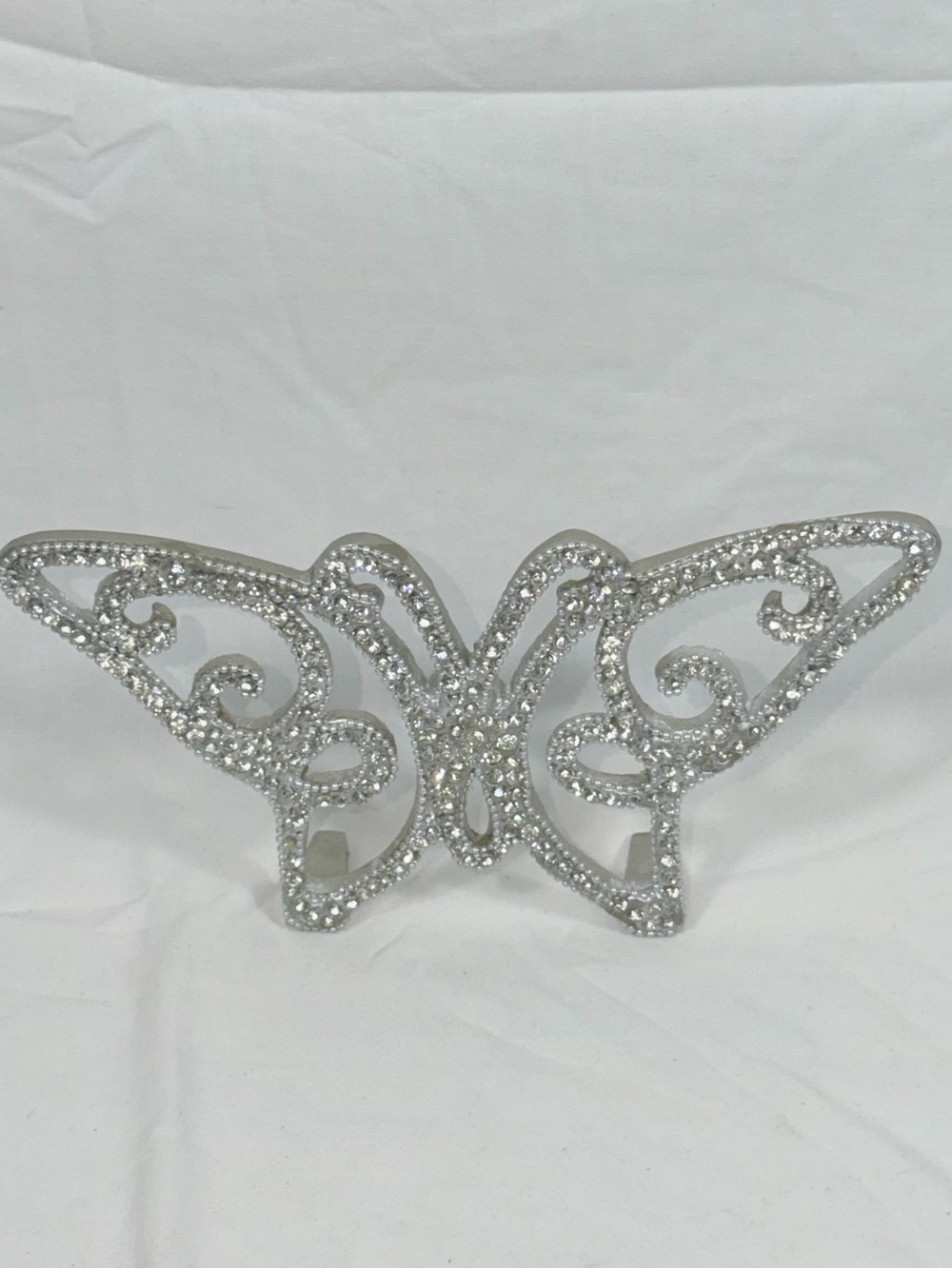 Vintage Silver Metal Rhinestone Butterfly Figurine Tabletop Shabby Chic Decor